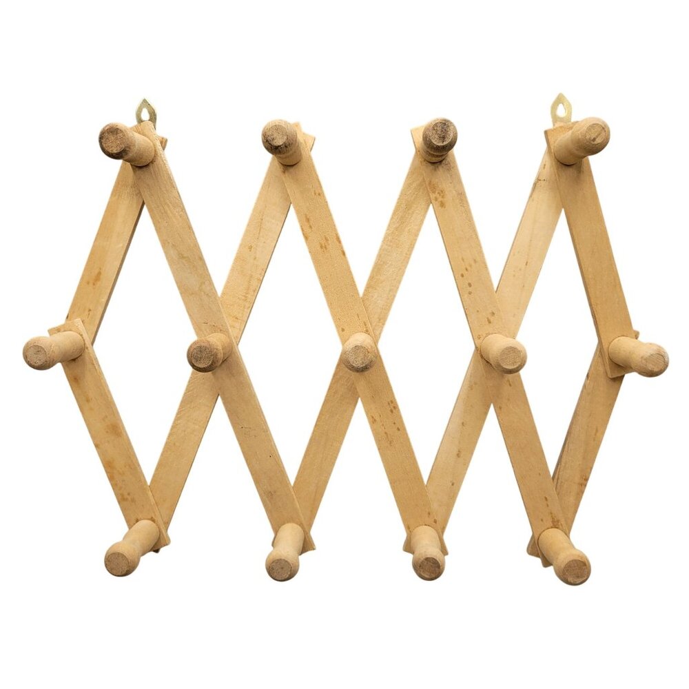 Expandable Accordion Wood Rack Cup Jewelry Hat Leash Horizontal Hanger